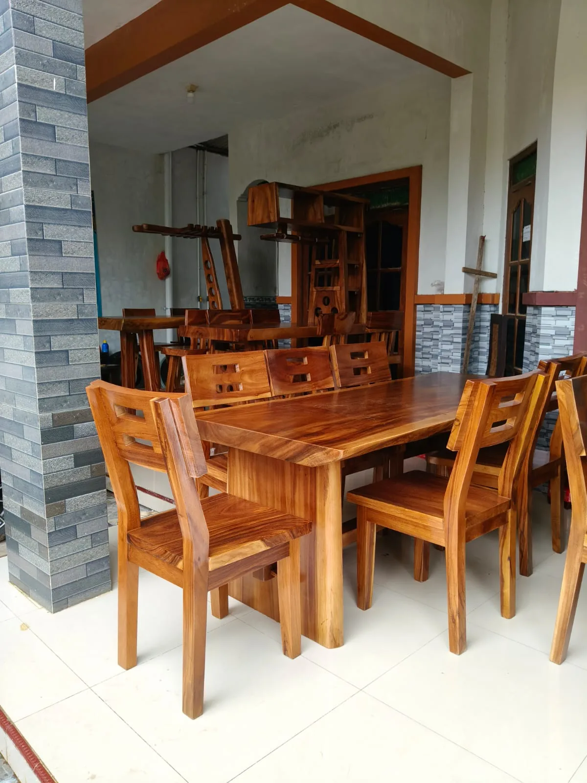 Set Meja Makan Ukuran 220x80 Bahan Suar Wood